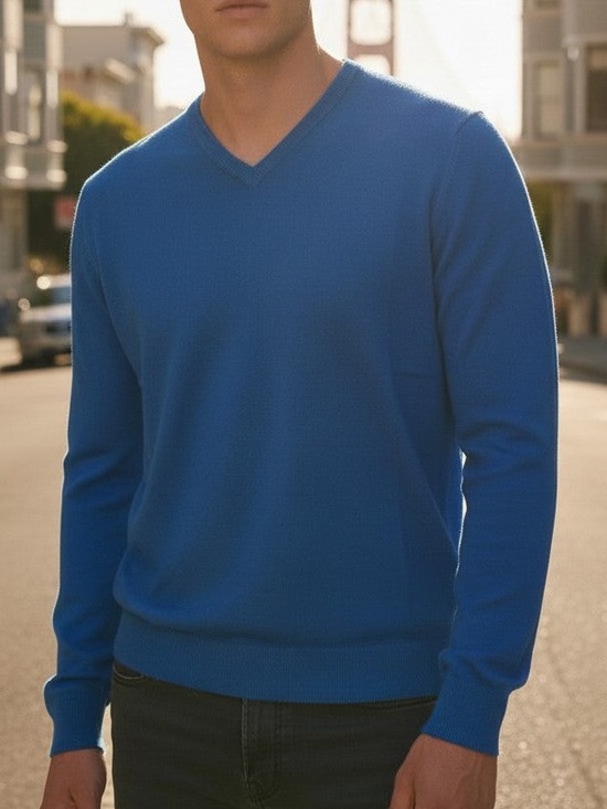 Button Down SF Other - BUTTON DOWN SF | 100% Virgin Wool Light Blue Classic V-Neck Sweater XL